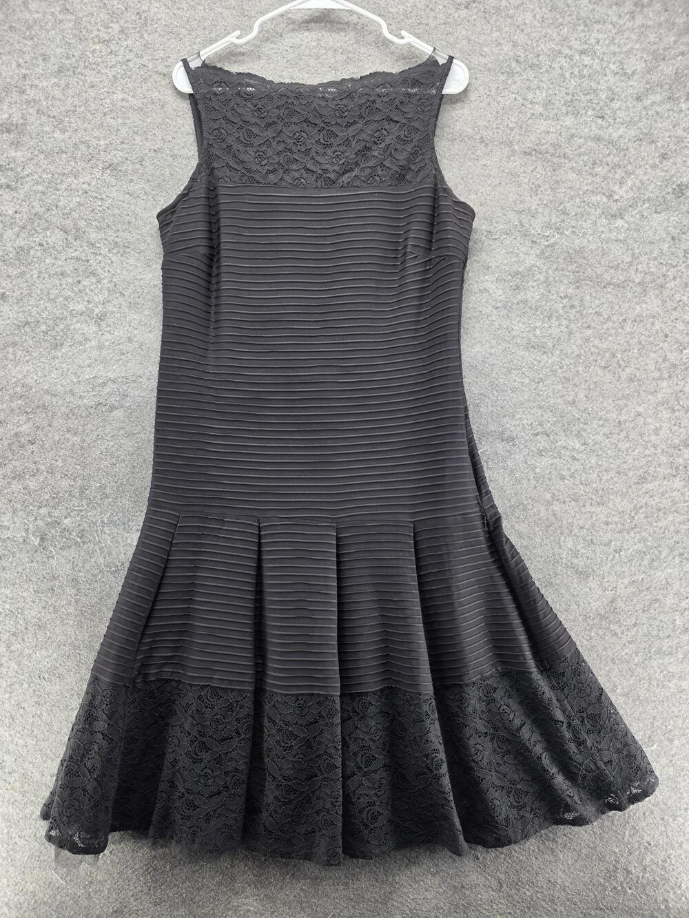 Just Taylor Dress Womens 12 Black Fit & Flare Knee Length Boat Neck Lace